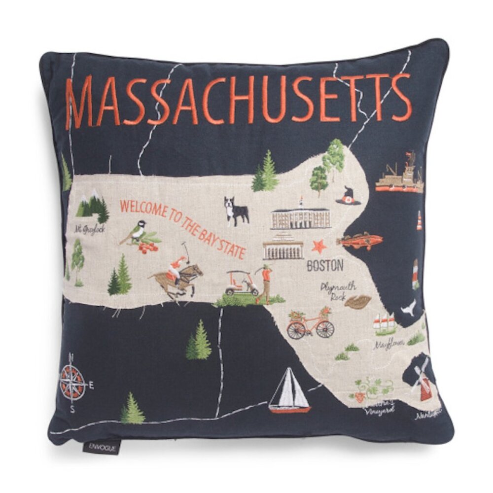 Envouge Embroidered Massachusetts Map Accent Pillow